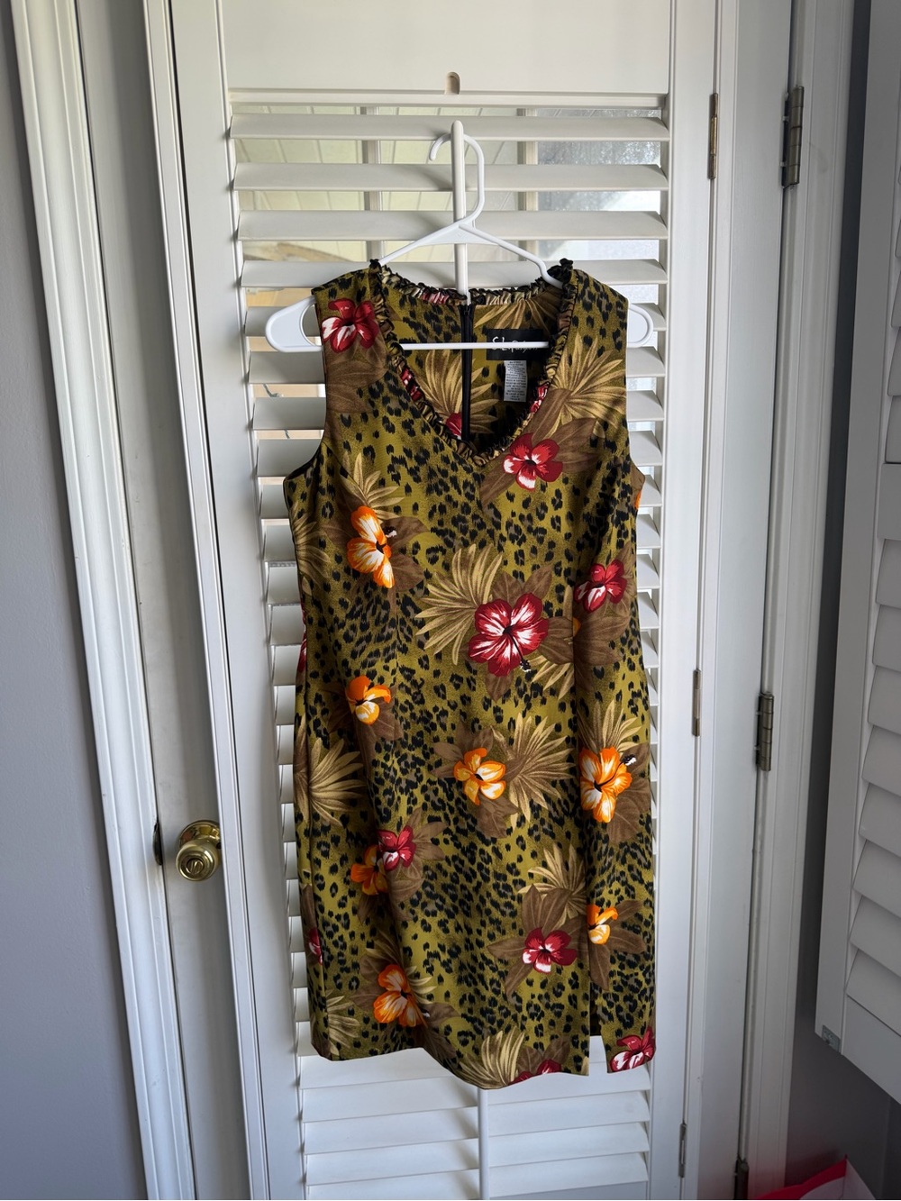 Vintage S.L. fashions leopard tropical hibiscus print sheath dress size 10